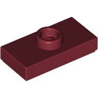 LEGO Dark Red Plate, Modified 1 x 2 with 1 Stud with Groove and Bottom Stud Holder (Jumper) 15573 - 6092597